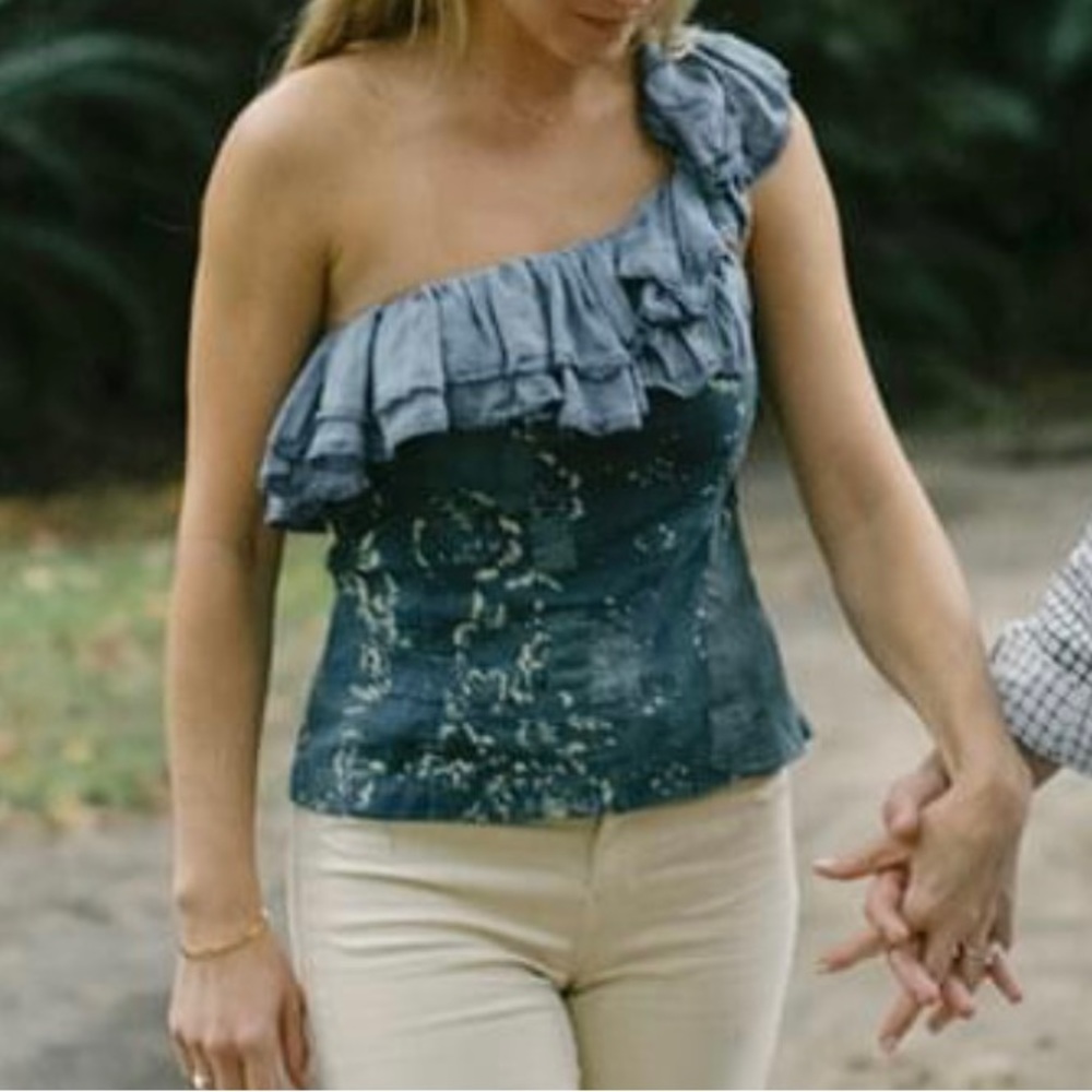 Ralph Lauren, One Sleeve Patchwork Top, With Lace Ruffle Detail, Size 4